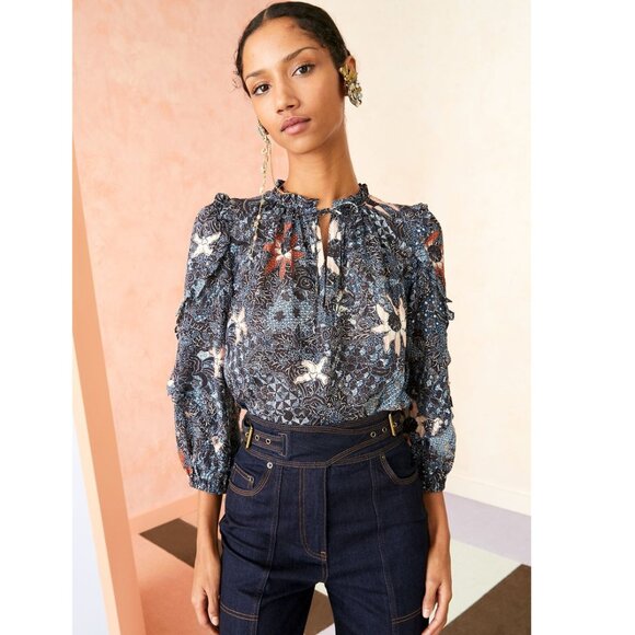 Ulla Johnson Azul Print Manet Blouse - Picture 1 of 12